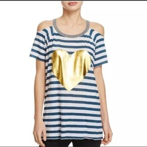 NWOT!!!! Chaser gold heart, striped, t-shirt